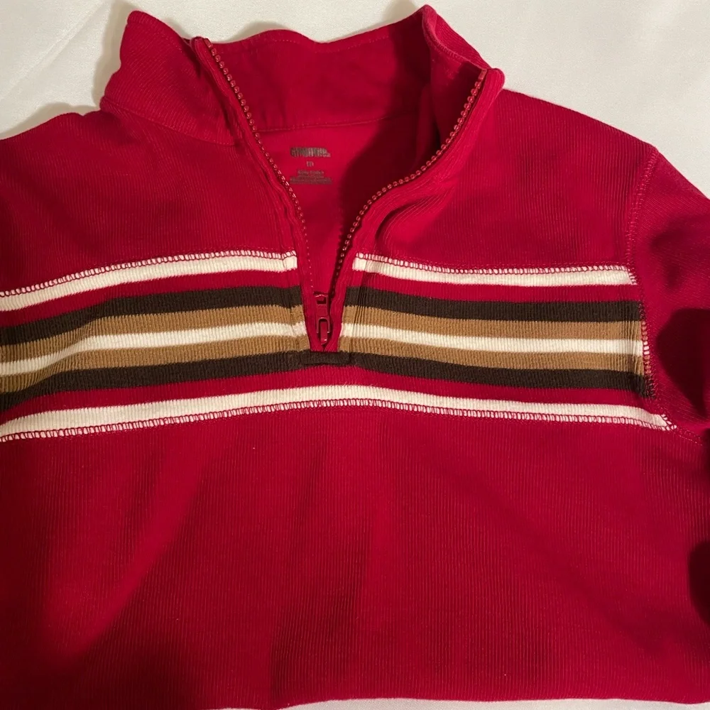 GYMBOREE Boys Red LG‎ sleeve casual shirt size 10 w/black cream stripes 3/4 zip